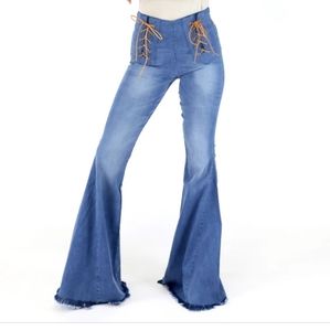 Judith March wide flare lace up jeans